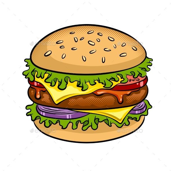Burger Sandwich Pop Art Vector Illustration