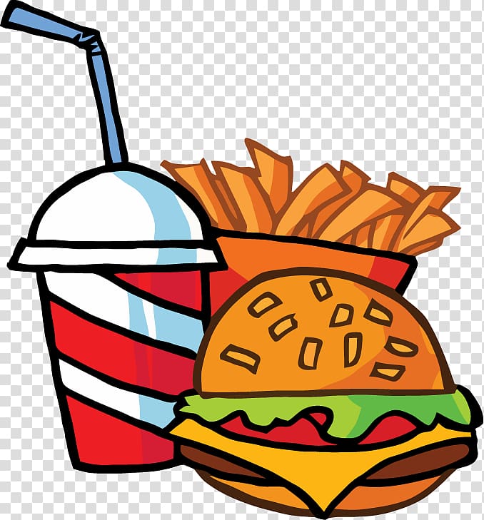 Burger, potato fries, and disposable cup illustration