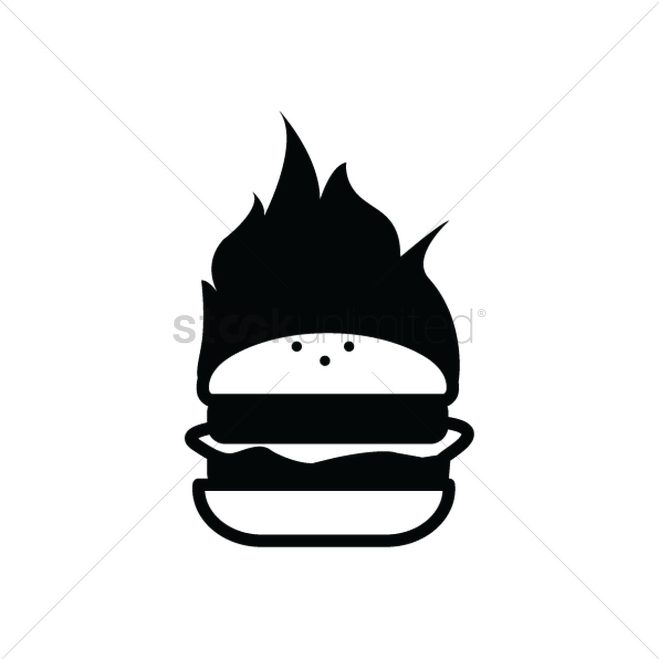 Burger on fire silhouette Vector Image