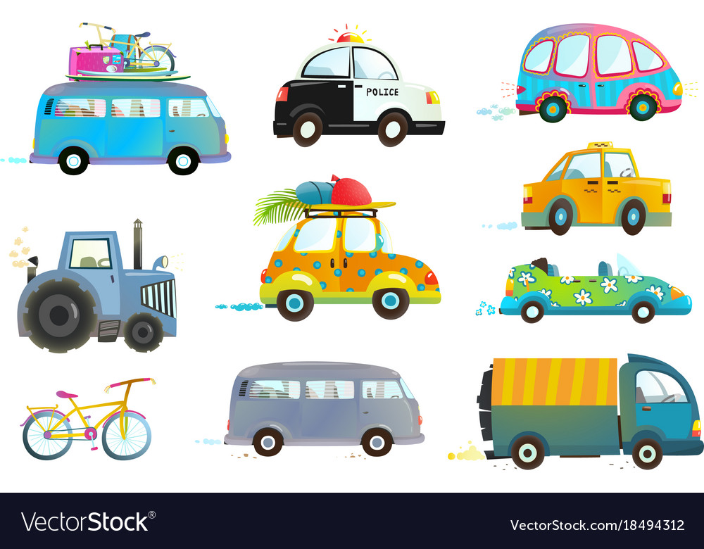 Car bus taxi police truck bicycle clipart