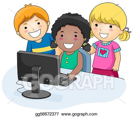 clipart children computer