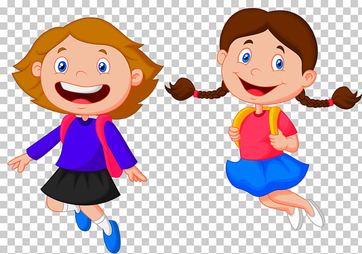 Student School Child Cartoon, School children, two girls