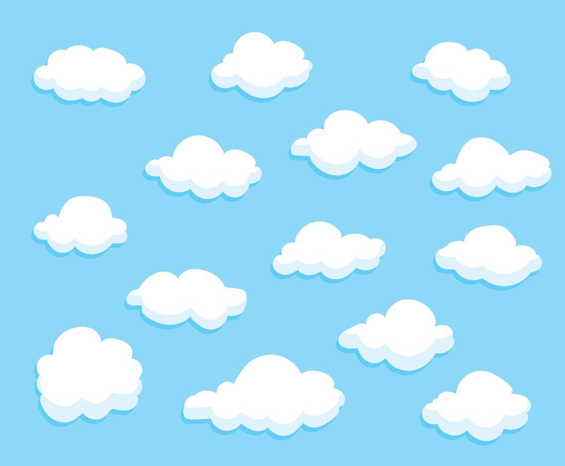 Collection set of variation cartoon clouds vector on blue
