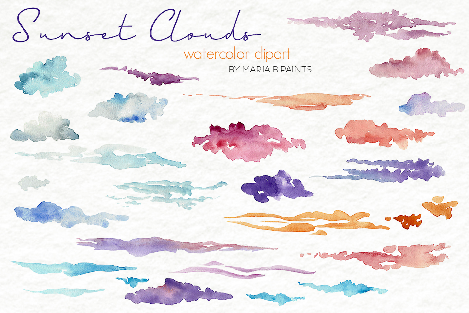 Sunset Clouds Watercolor Clipart