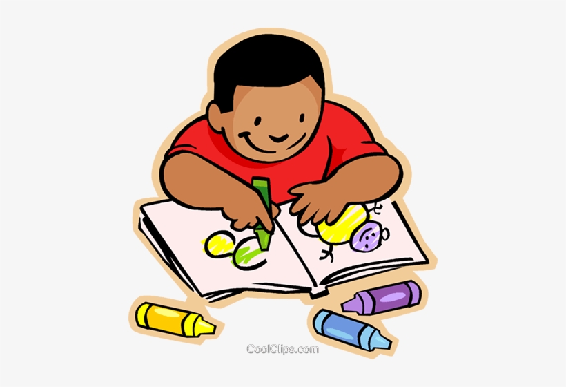 Little Boy With Crayons And Coloring Book Royalty Free