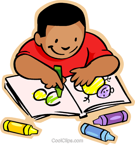 Little boy with crayons and coloring book Royalty Free
