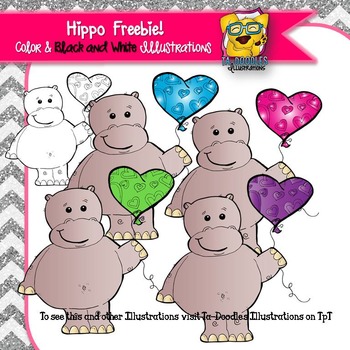 FREE Hippo with Balloon Commercial Use Clipart