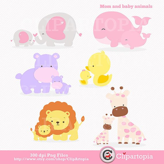 Mom and Baby Animal digital clipart