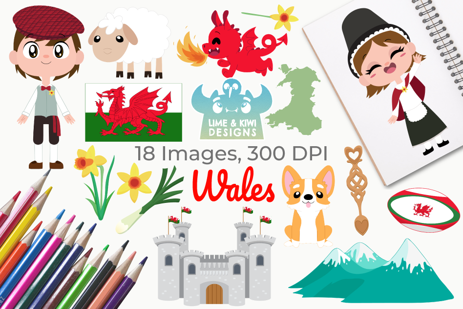 Wales Clipart, Instant Download Vector Art, Commercial Use