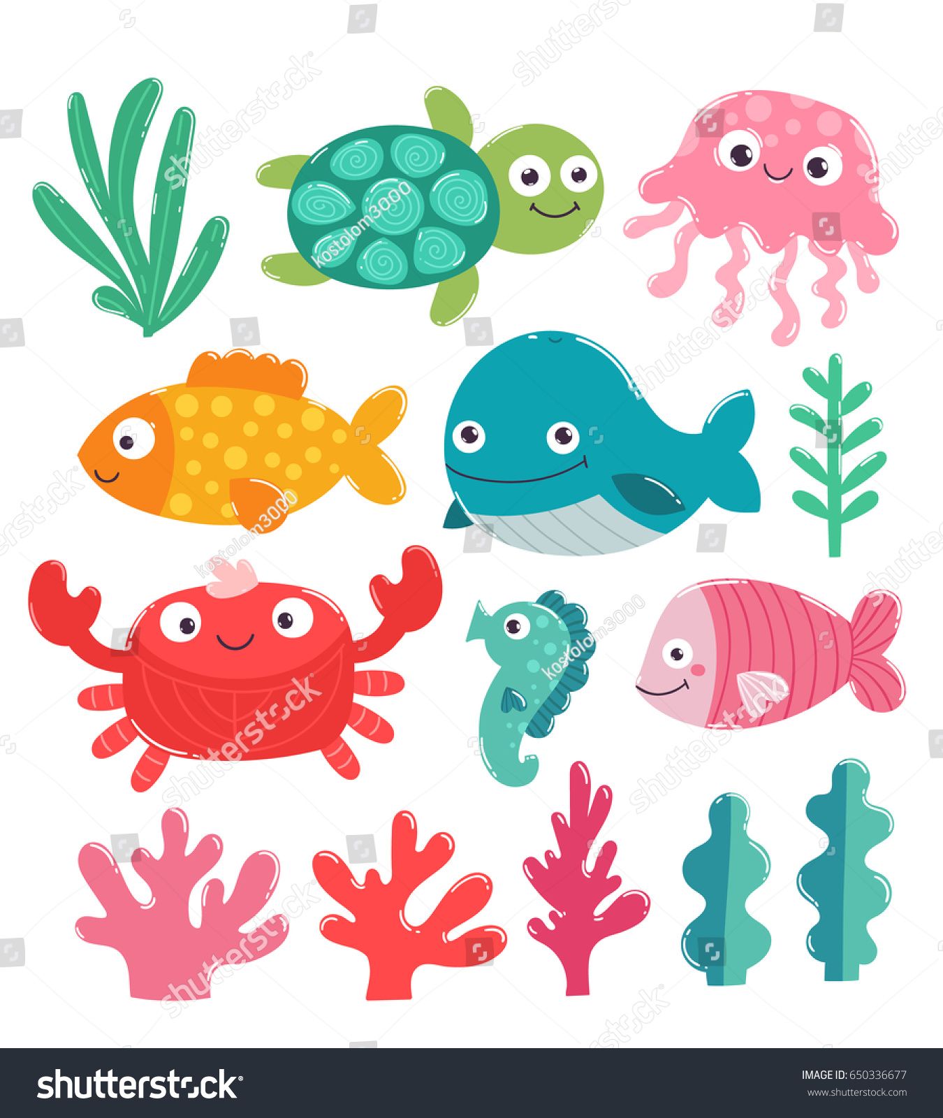 Vector Illustration Adorable Fish Jelly Crab Stock Vector