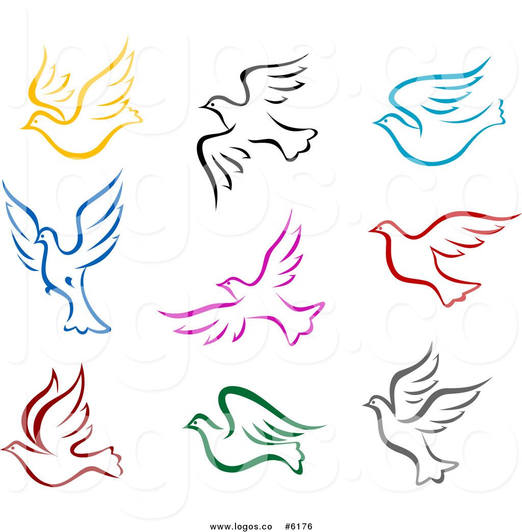 Clip art vector logos of colorful peace doves