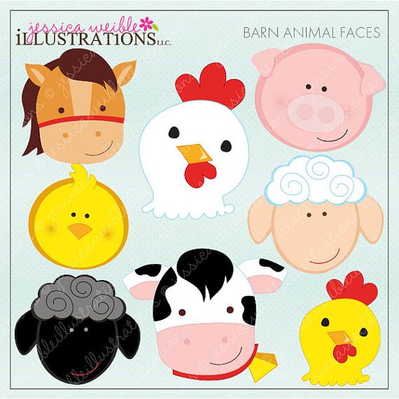 Barn Animal Faces Cute Digital Clipart