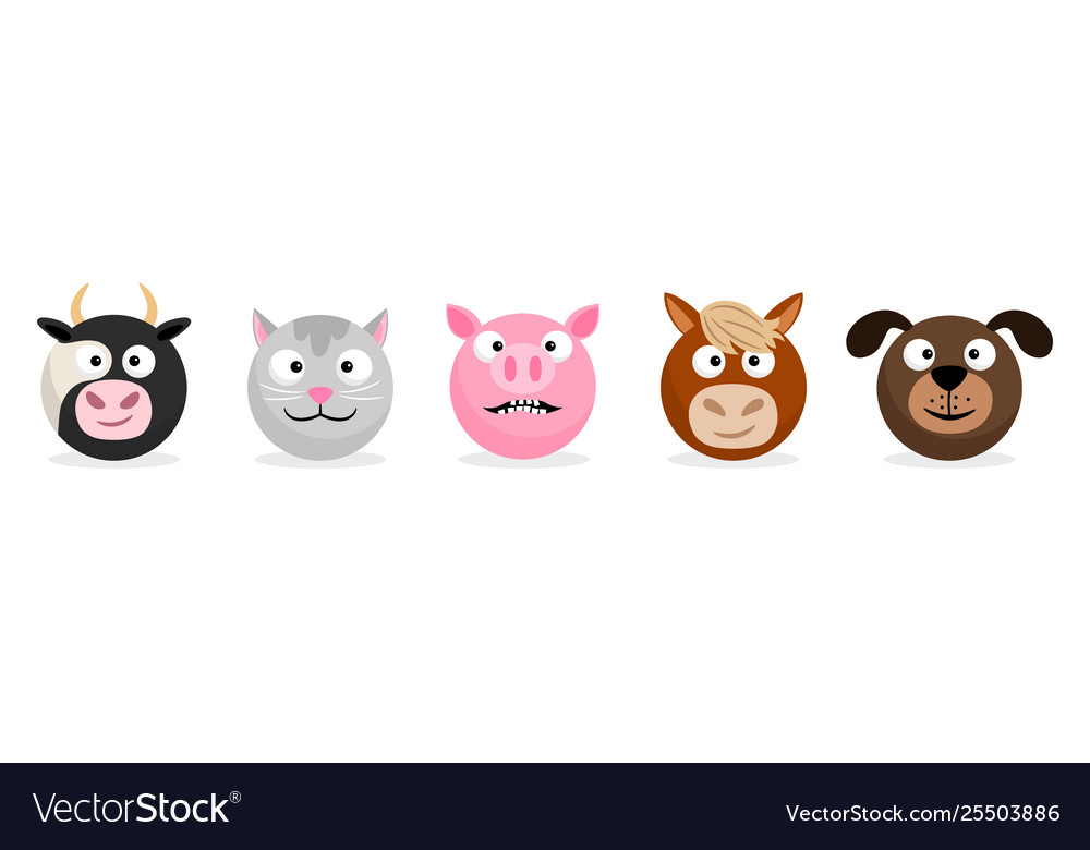 Farm animals and pets faces emoticons