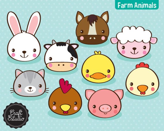 Farm animals, faces, animals, farm, Digital Kit, Clipart