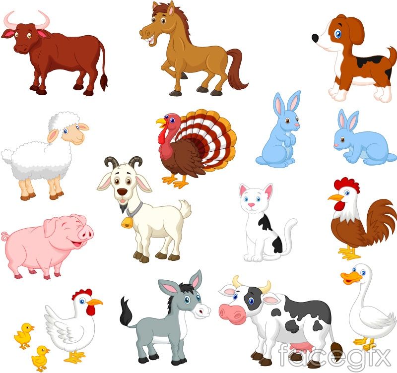 Cartoon farm animals.