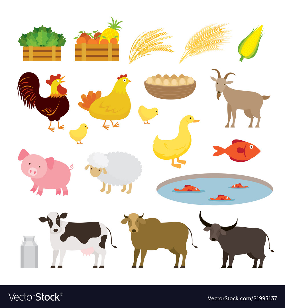 Cute farm animals cartoon set