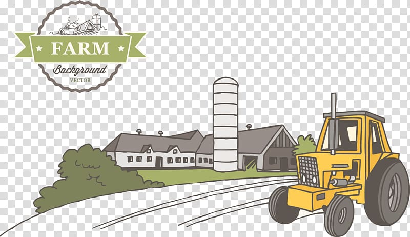 Farm tractor illustration, Silo Farm Agriculture, Green farm