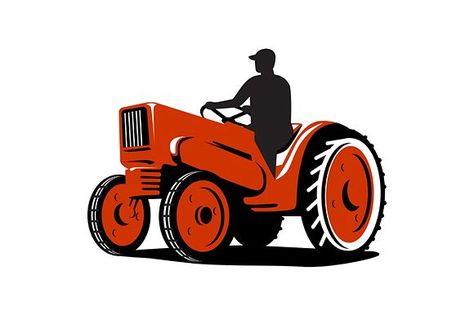 Farmer Driving Vintage Tractor Retro Graphics Illustration