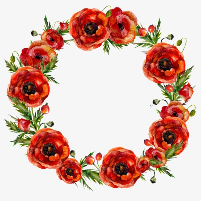 Red Flowers Garland, Watercolor, Wreath, Flowers PNG