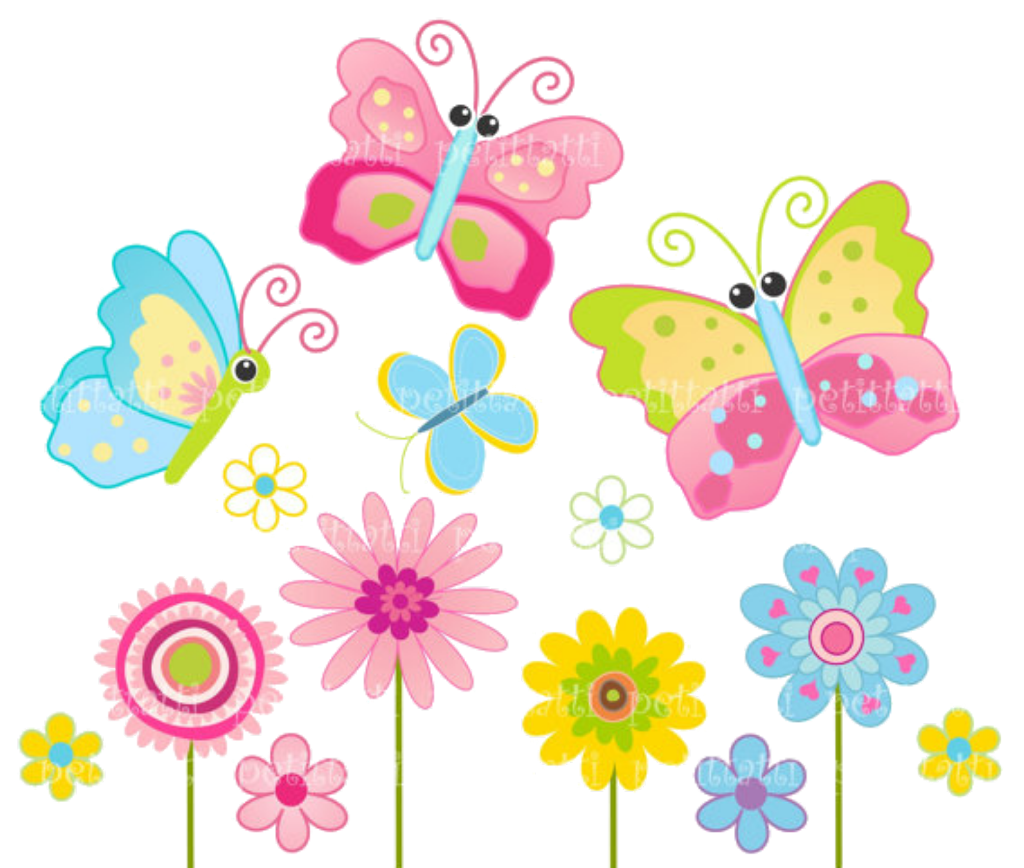 Spring Flowers And Butterflies Clipart