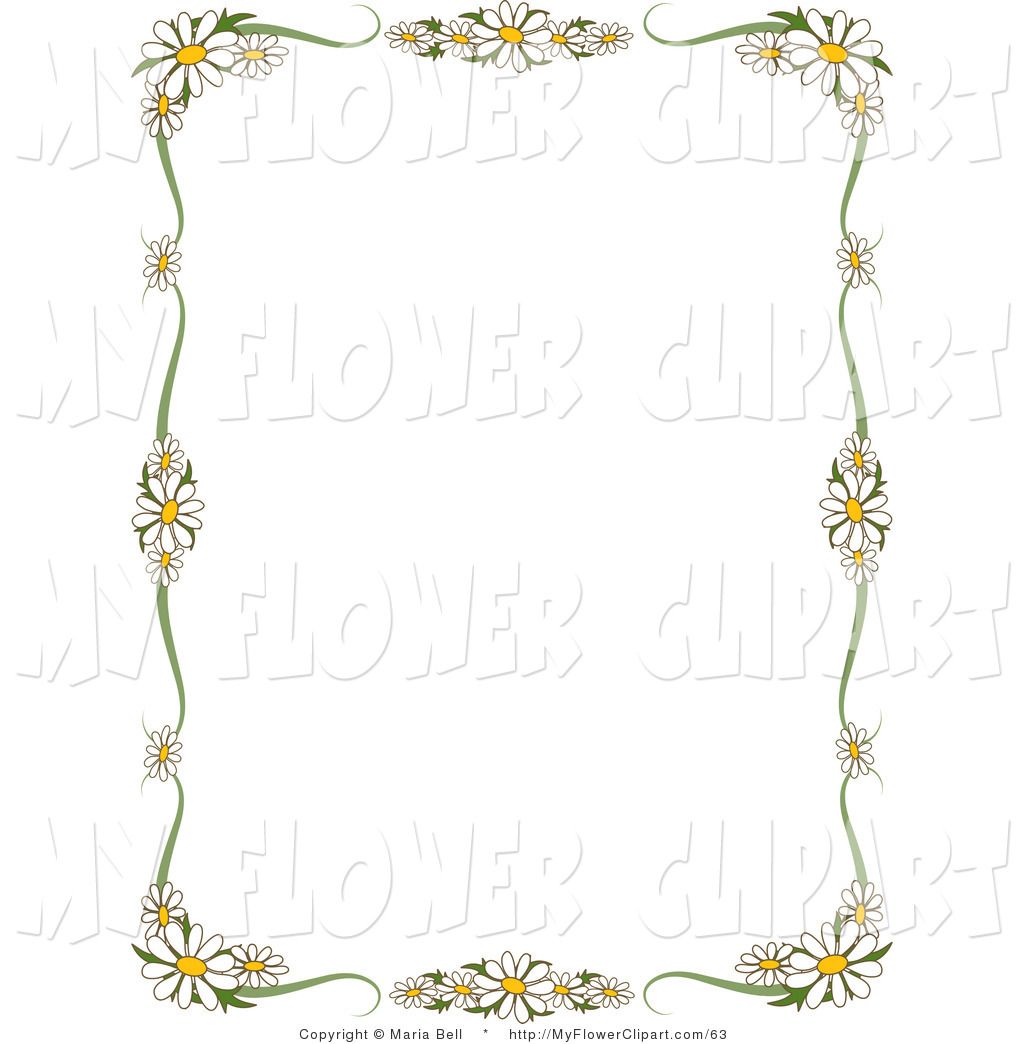 Clip Art of a Rectangular Stationery Border of White Daisy