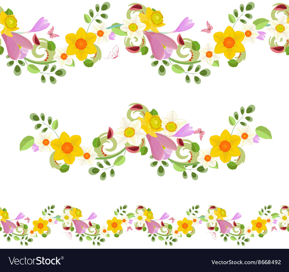 Collection horizontal seamless borders with spring