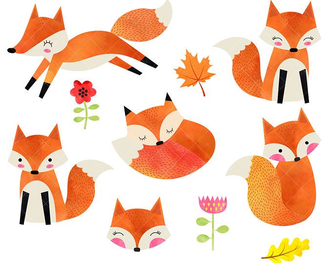 Watercolor Foxes Clipart