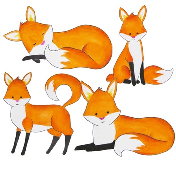 Watercolor fox clipart, foxes clipart, Red fox clip art