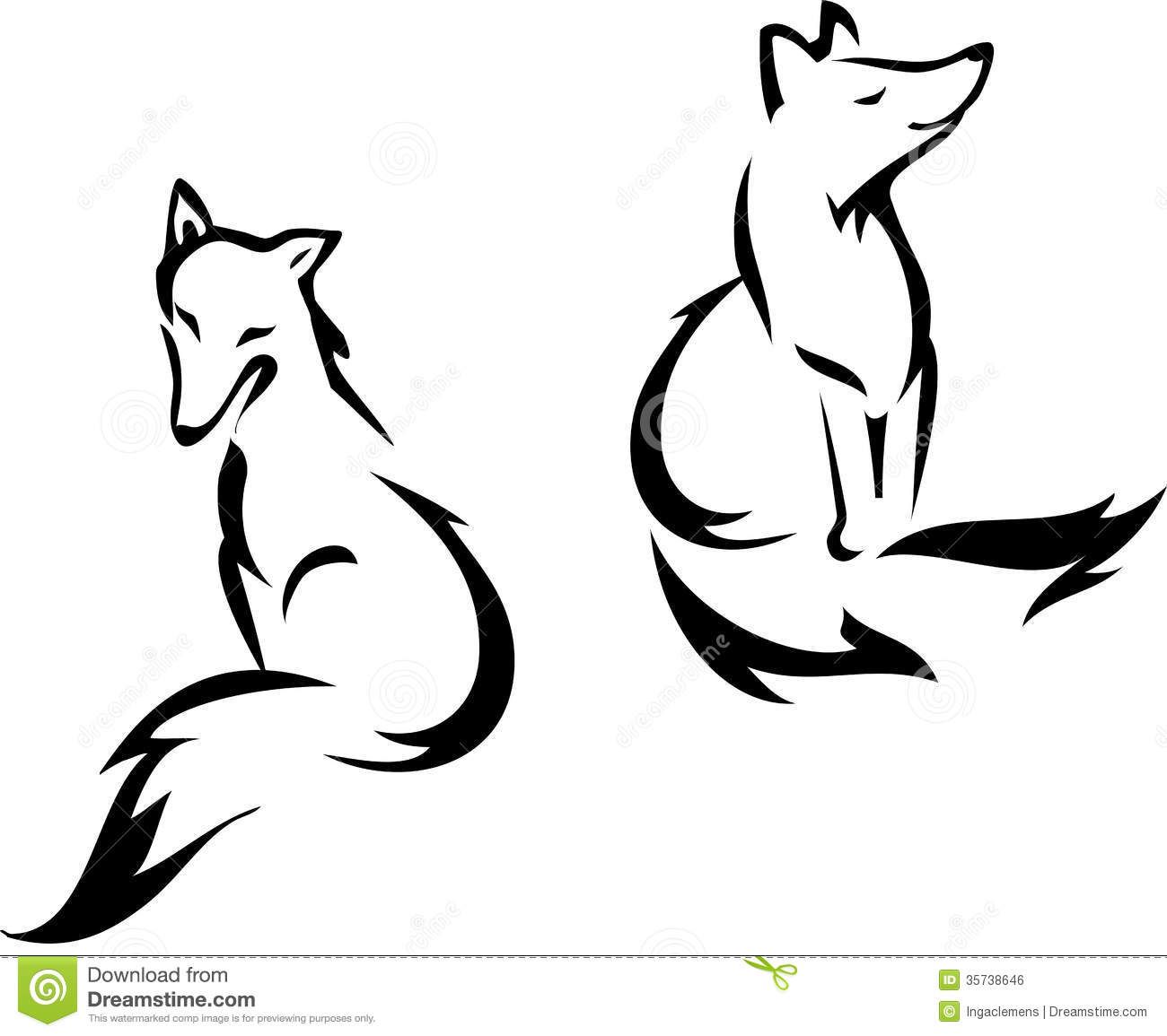 Red Sitting Fox Silhouette Stock Vector