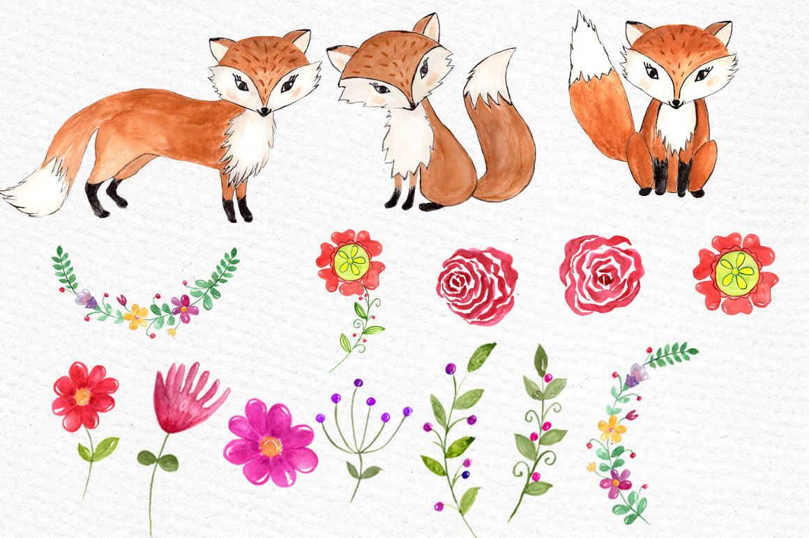 Watercolor fox clipart