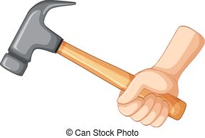 Hand holding hammer.