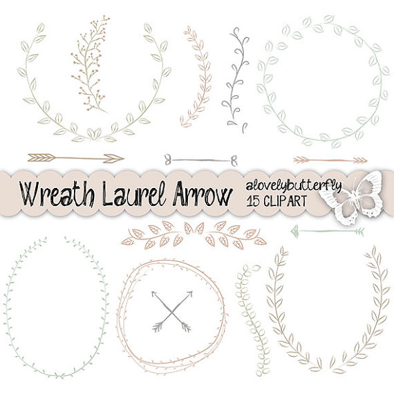 Hand Draw Wreath Laurel Clipart, Wedding Invitation Digital