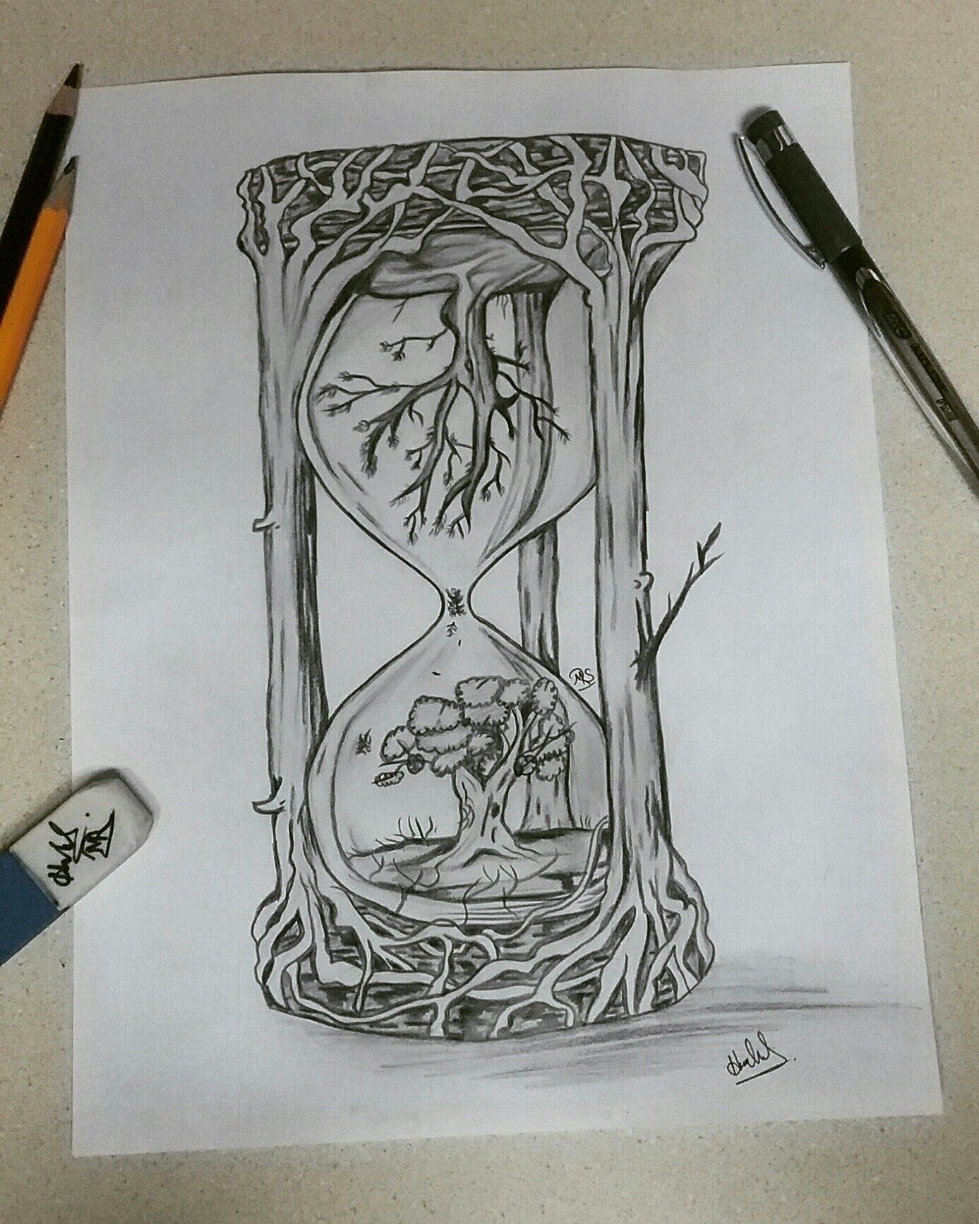 Creative hourglass drawing.