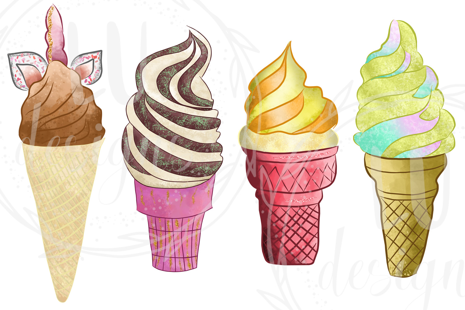 Watercolor Ice Cream Clip Art, Watercolor Graphics, Ice Creams Clipart