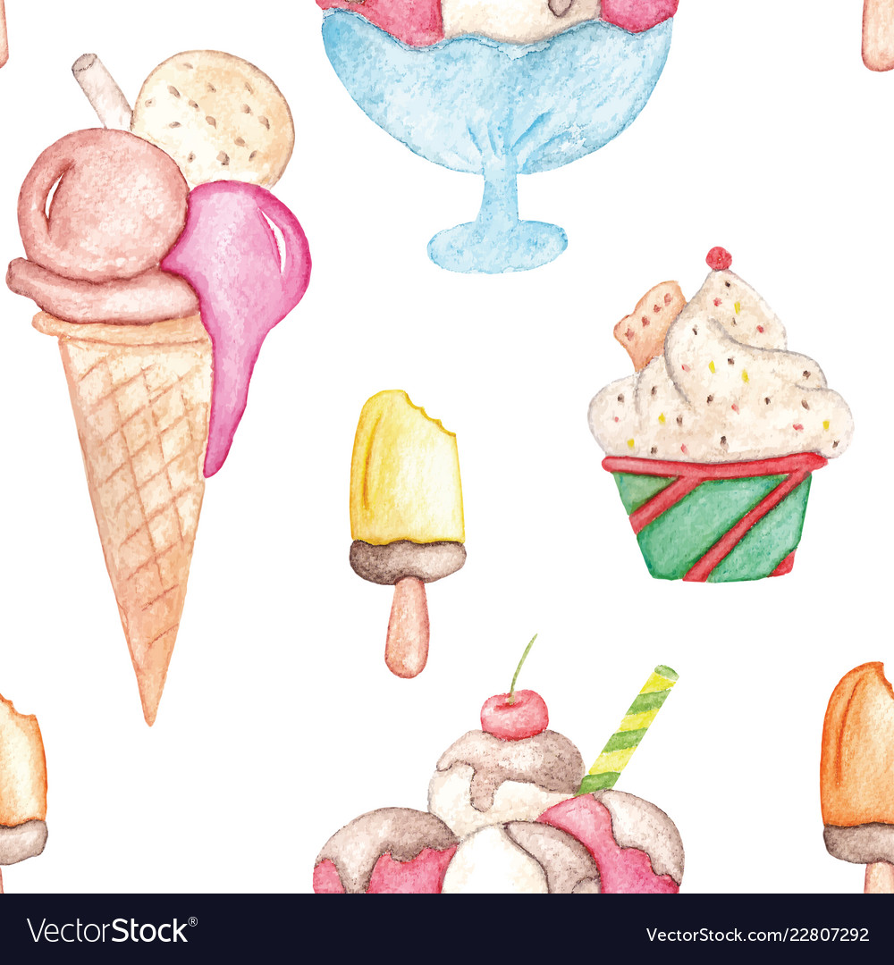 Watercolor ice cream pattern colorful summer