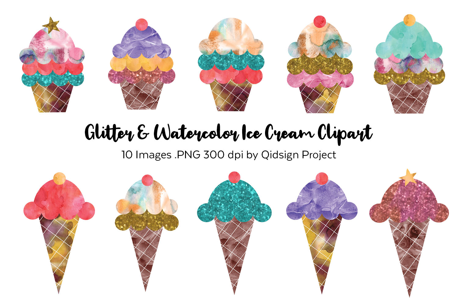 clipart ice cream cone watercolor