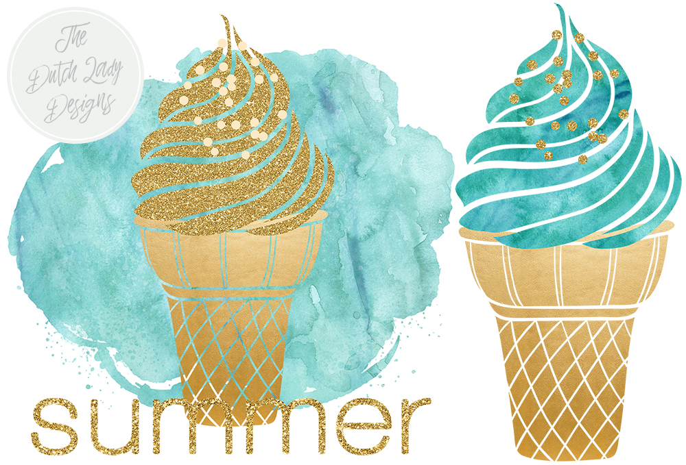 Icecream Clipart Set Watercolor And Gold