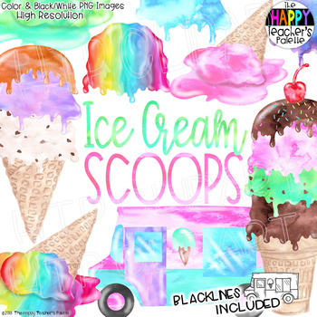 HTP Clip Art Watercolor Ice Cream Scoops
