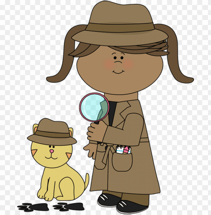 Clip art free girl following clues with her pet cat