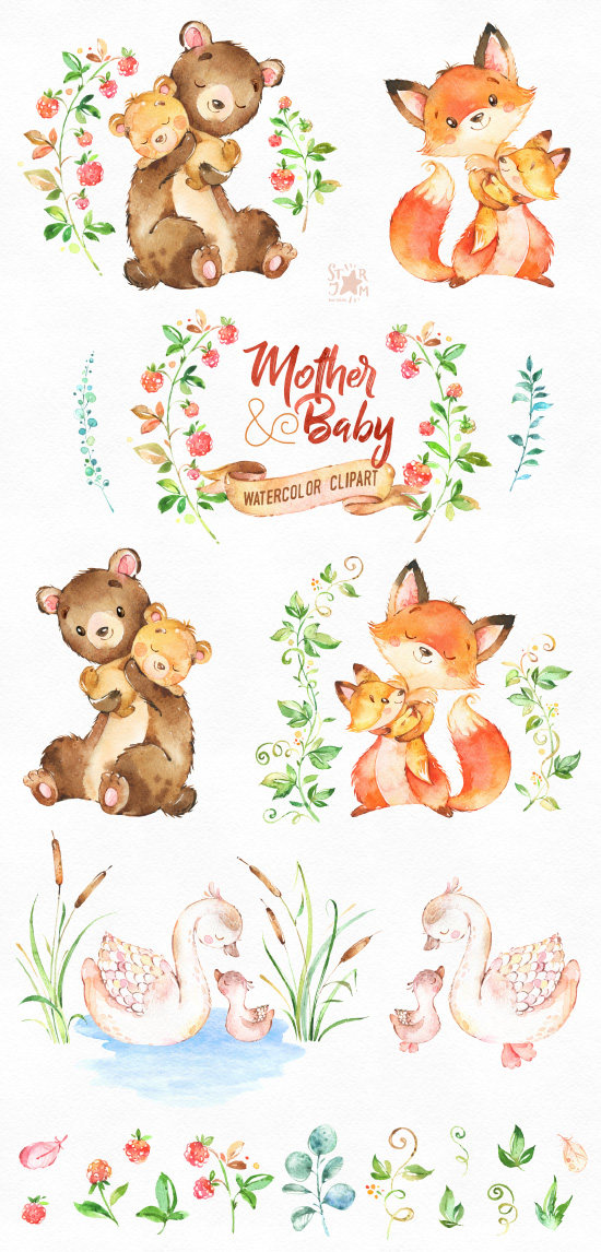 Mother baby watercolor.