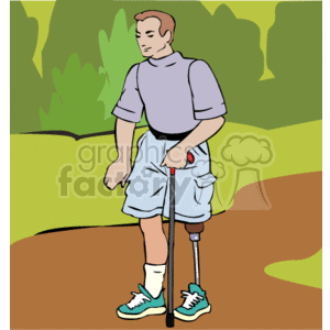 A Man With a Prosthetic Leg Walking Outdoors on a Dirt Path clipart
