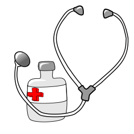 Medicine and stethoscope.