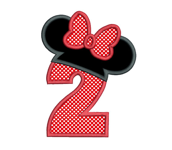 2nd Birthday Minnie Applique Embroidery Design, Number