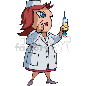 Nurse holding needle.