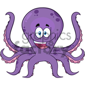Royalty Free RF Clipart Illustration Happy Purple Octopus Cartoon Mascot  Character Vector Illustration Isolated On White Background clipart
