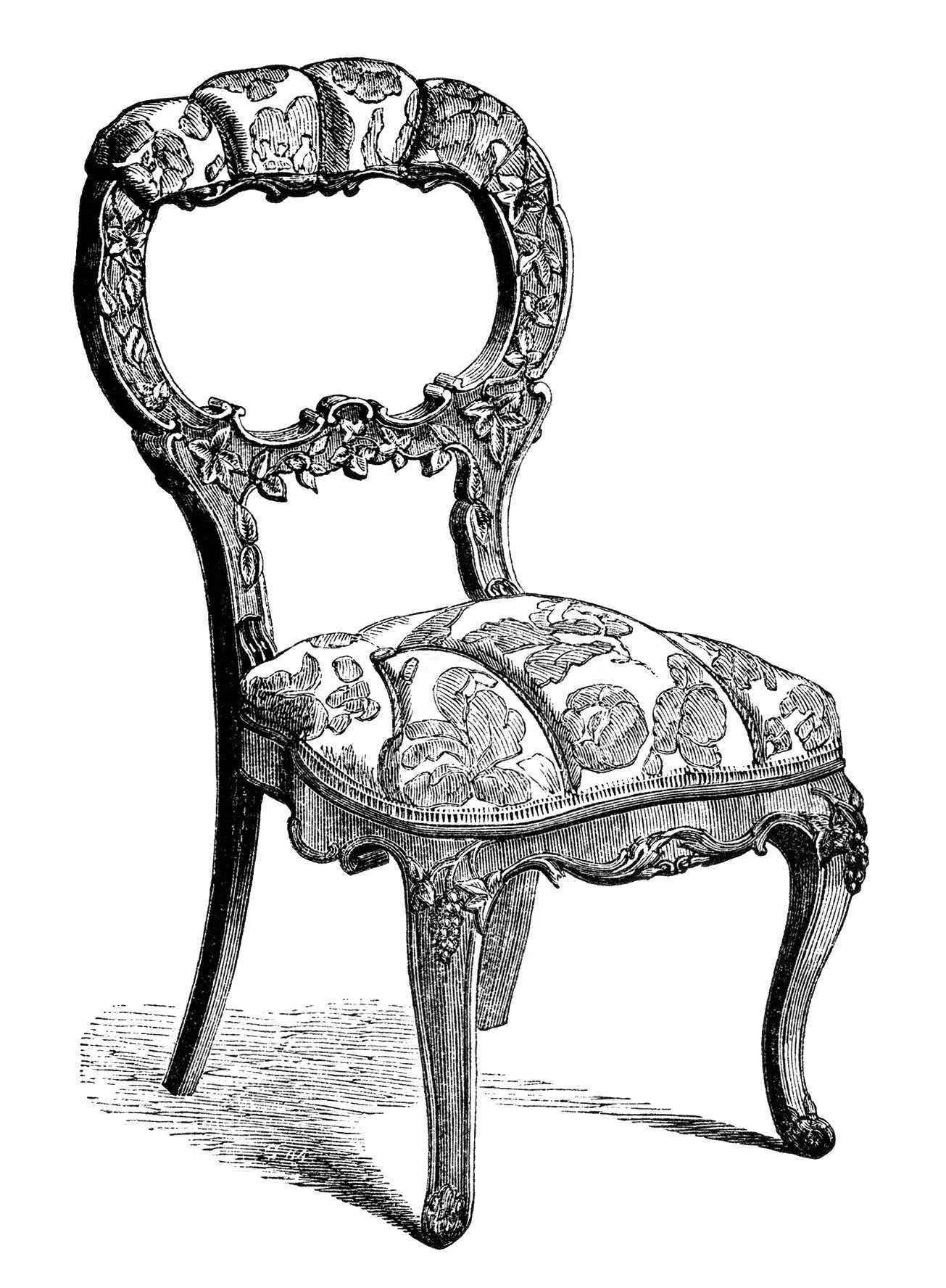 Vintage chair clip art, black and white clipart, antique