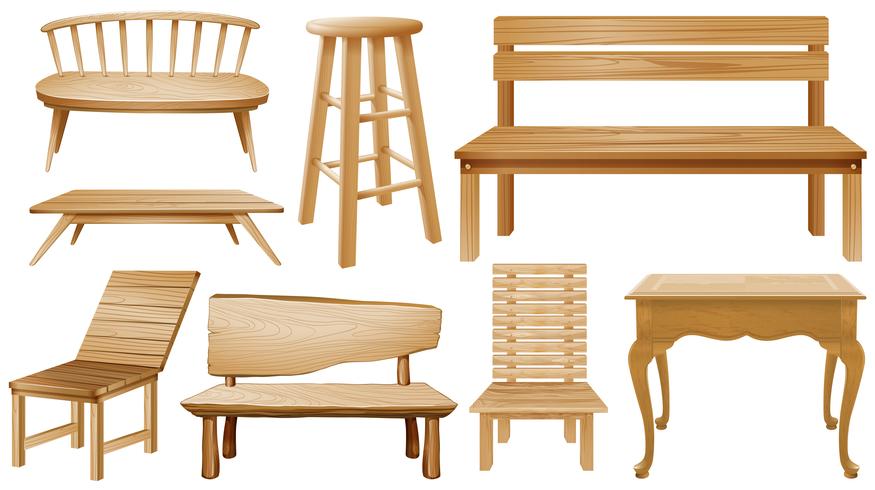 Different designs of wooden chairs