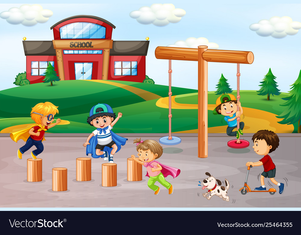 Children playing at school playground