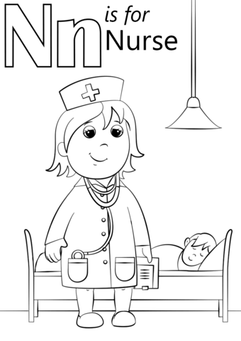 N is for Nurse coloring page