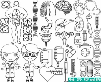 Outline Organs Medic Doctor Nurse stamp coloring page line biology Clip Art